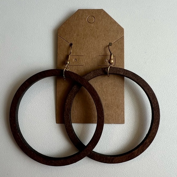 Brown Wooden Hoop Earrings - Picture 1 of 1